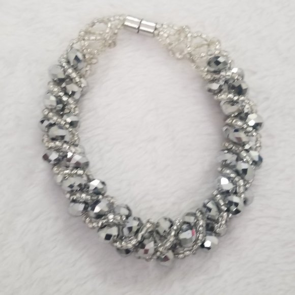 *5/35* Gray Crystal Beaded Wedding Bracelet - Picture 1 of 6